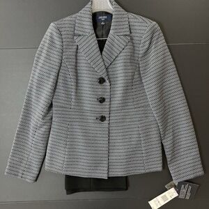 Jones Wear Pant Suit 2pc Women's 6 NWT Geometric Print Blue Black Retail $160